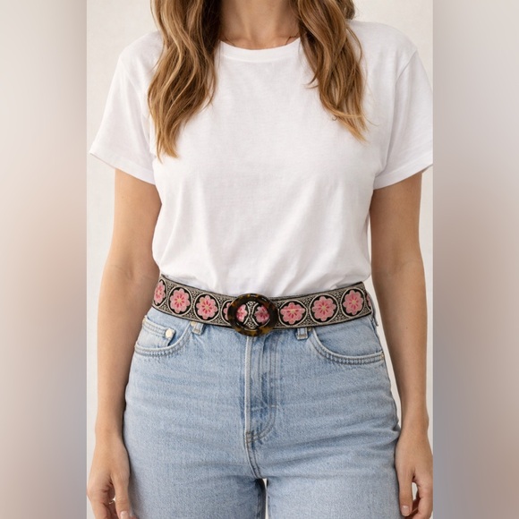 Hadley Pollet Accessories - Hadley Pollet Pink & Blue Reversible Fabric Belt with Tortoise Buckle Sz. M